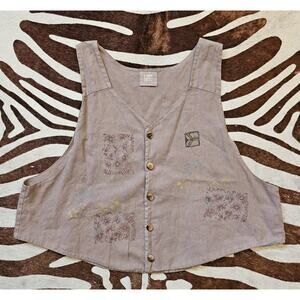 Vintage 90s Blue Fish Clothing Vest Organic Cotton Hand Painted Size XL